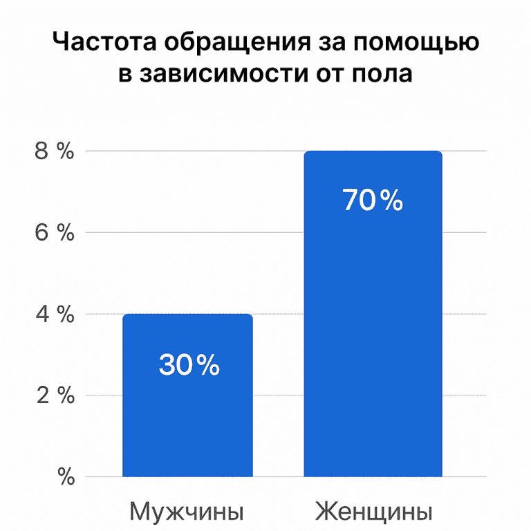 частота обращения за помощью от алкоголизма в зависимости от пола